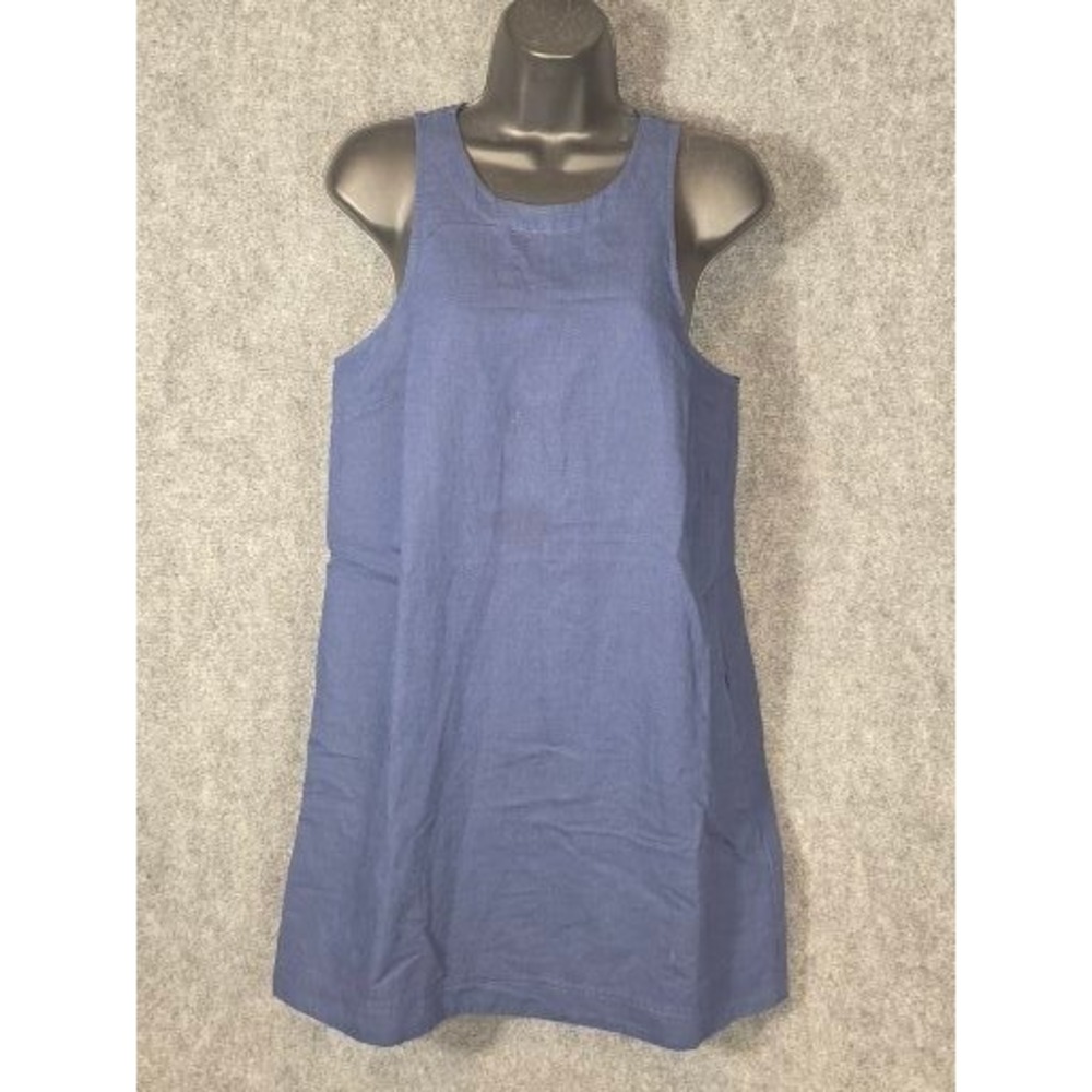 Madewell Navy Blue Linen Blend Sleeveless Shift Mini Dress S Round Neck Zipper